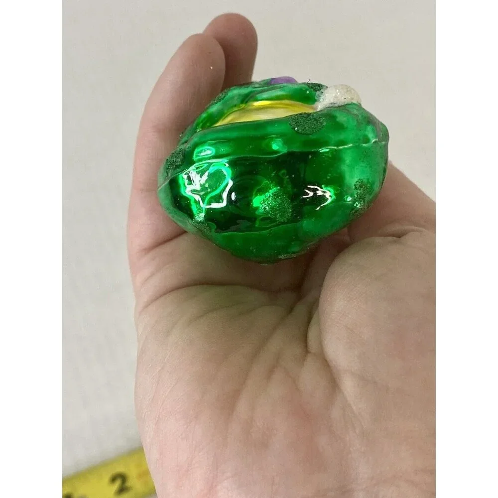 Thomas Pacconi‎ Christmas Ornament Green Frog Santa Hat Holiday Blown Glass